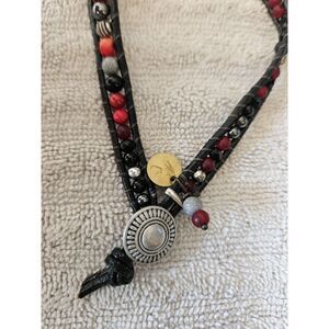 Vintage Beaded‎ Necklace Stamped A And Heart Symbol 20inch Black, Red Silver